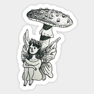 fairy under her mushroom contemplating life Sticker